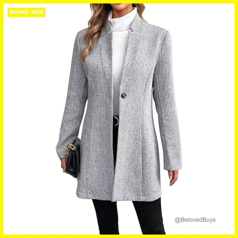 Long Sleeve Wool Pea Coat Blazer Overcoat Mid-Length Stand Collar